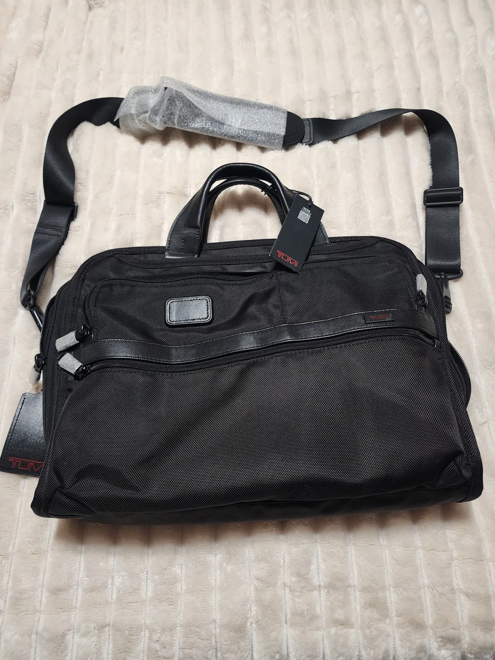 TUMI Black Nylon Briefcase with Shoulder Strap
